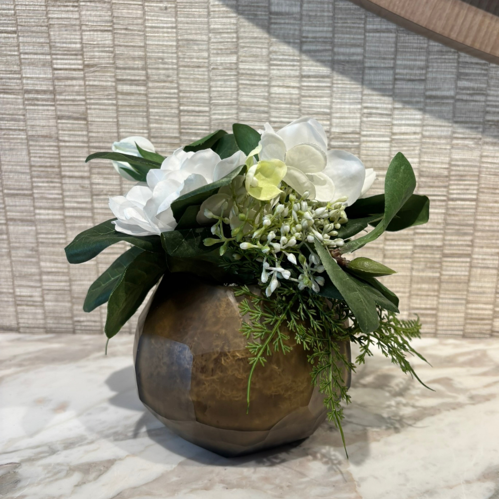 Camellia in Amber Glass Vase