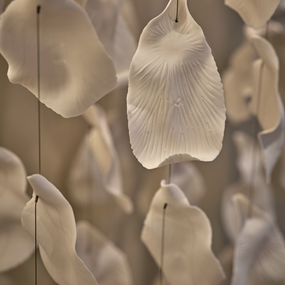 Andra Munro Design White Porcelain Decorative Leaf Ceiling Hung Wall Light