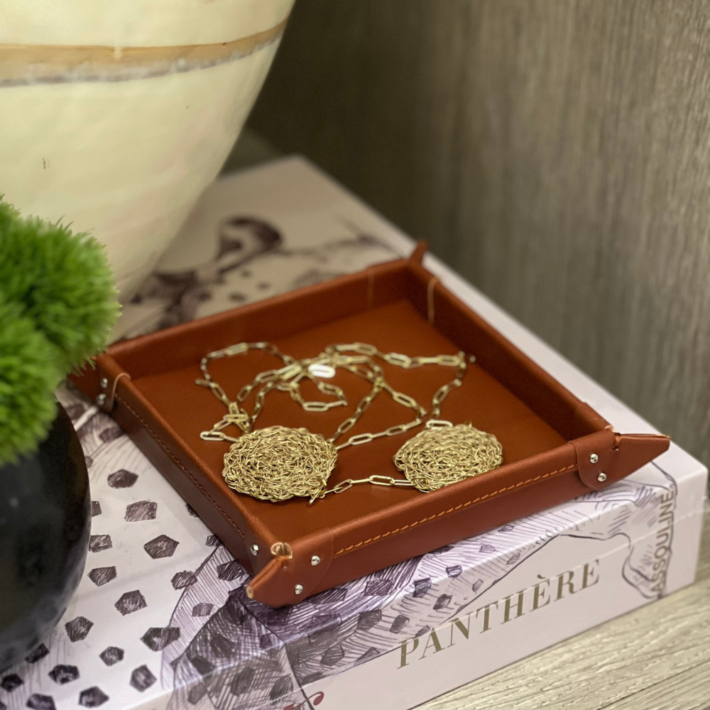 Cognac Leather Coin Tray