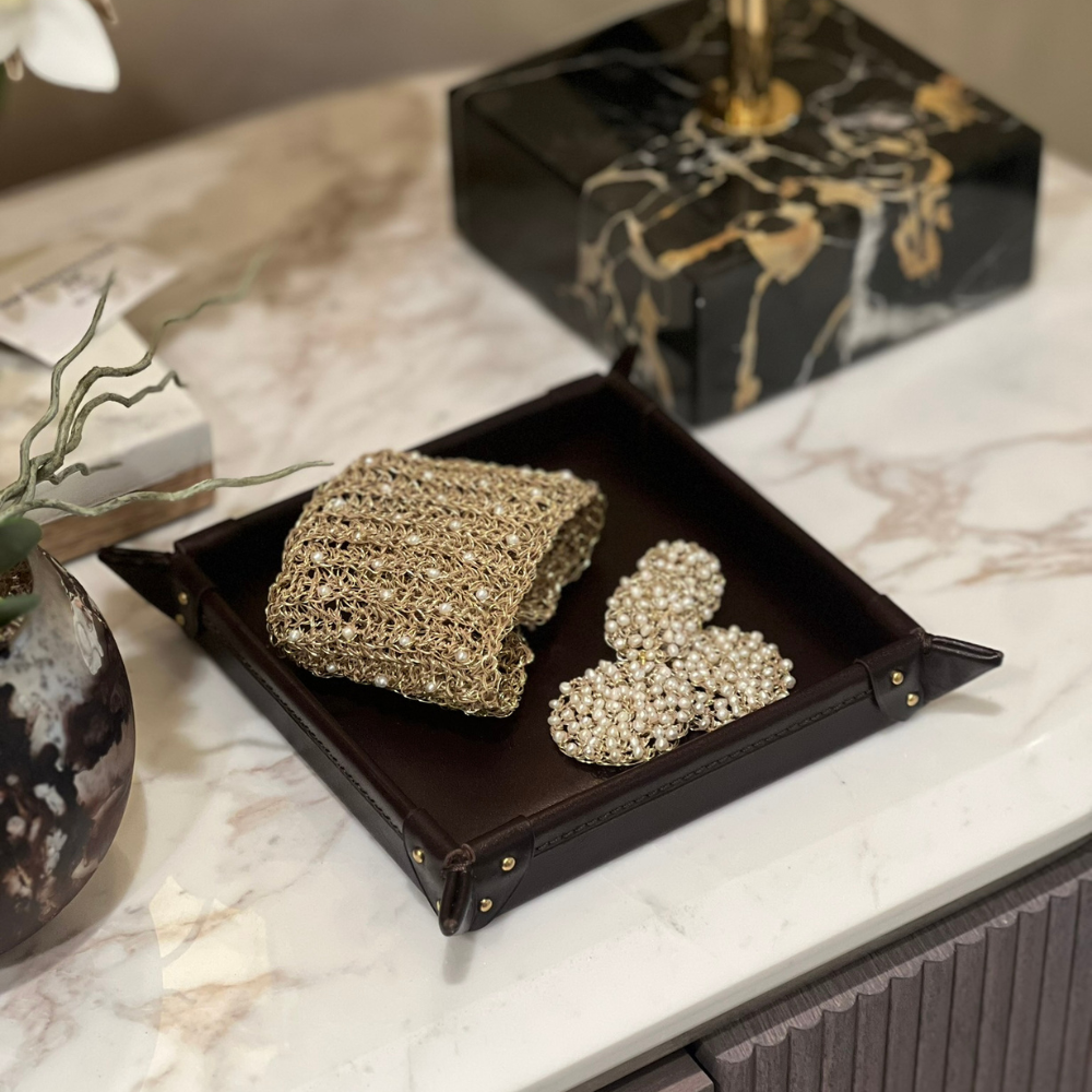 Espresso Leather Coin Tray