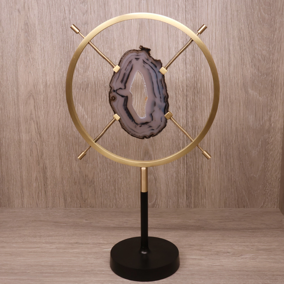Agate Slice in Round Brass Stand