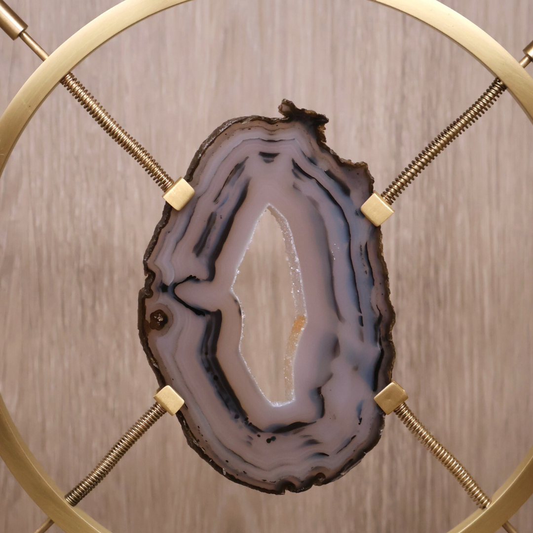 Agate Slice in Round Brass Stand
