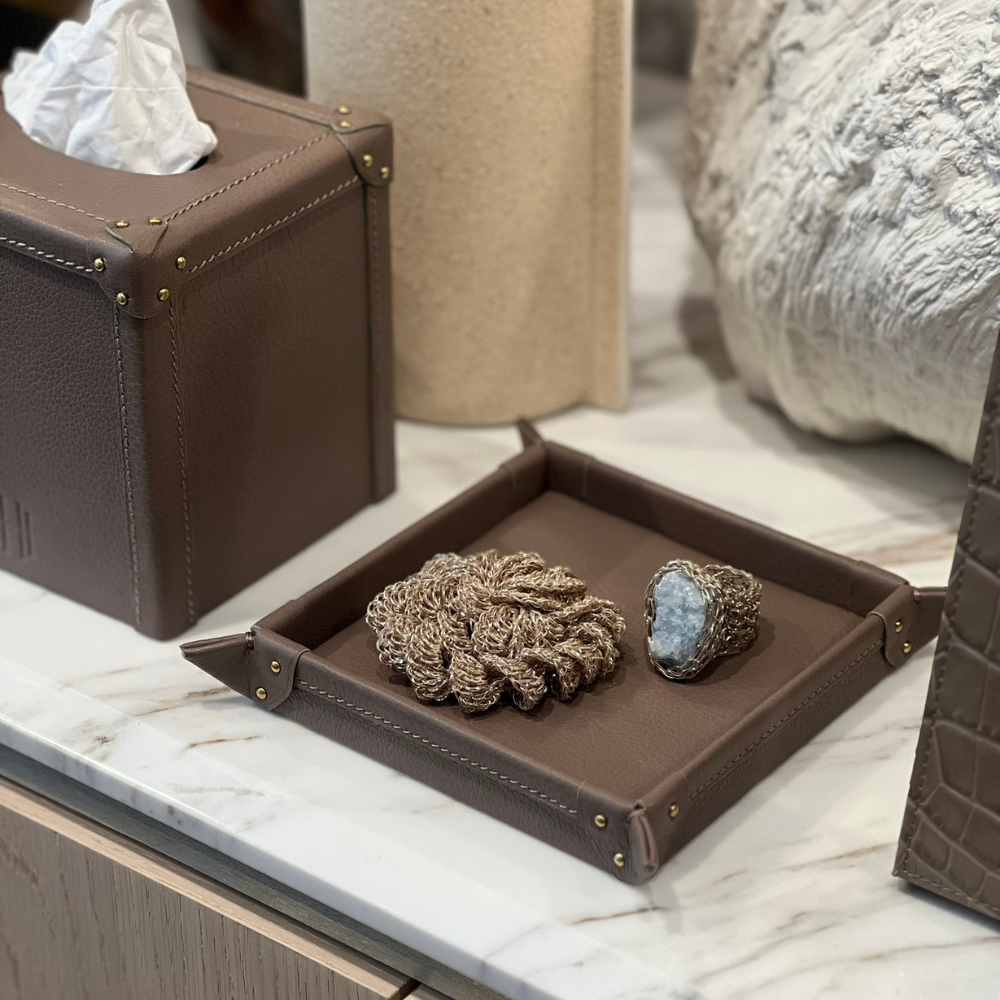 Taupe Leather Coin Tray