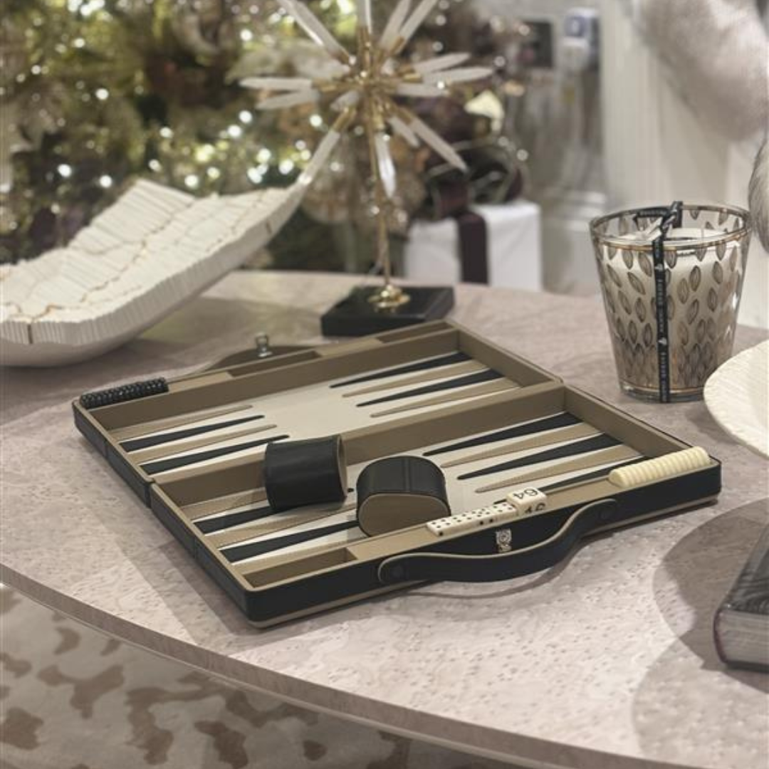 Black & Beige Leather Backgammon Set