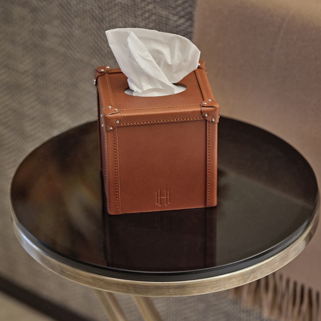 Cognac Leather Tissue Box