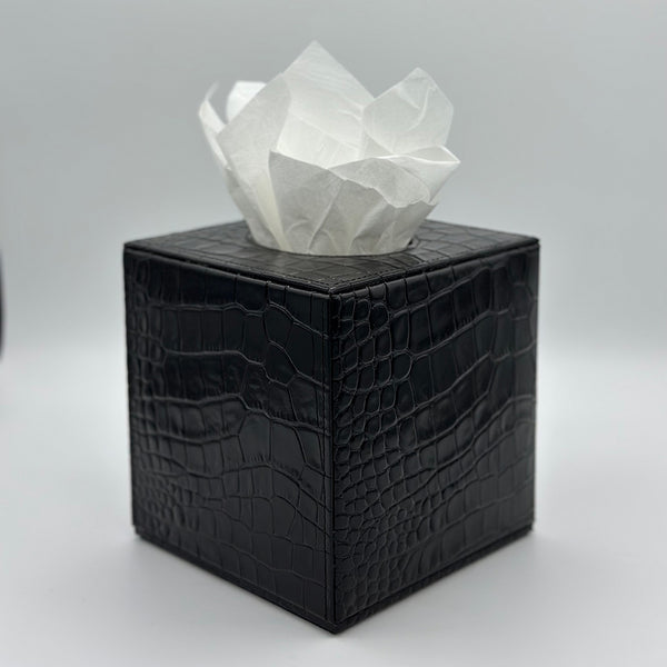 Black Leather Square Tissue Box