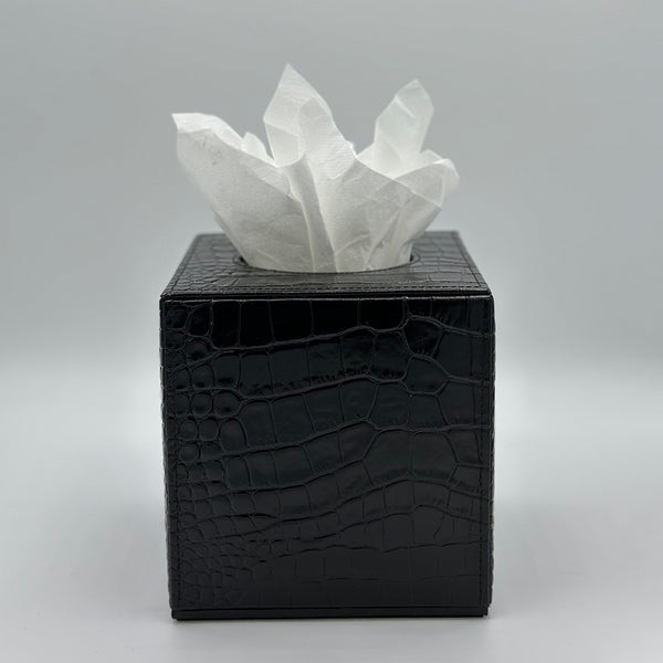 Black Leather Square Tissue Box