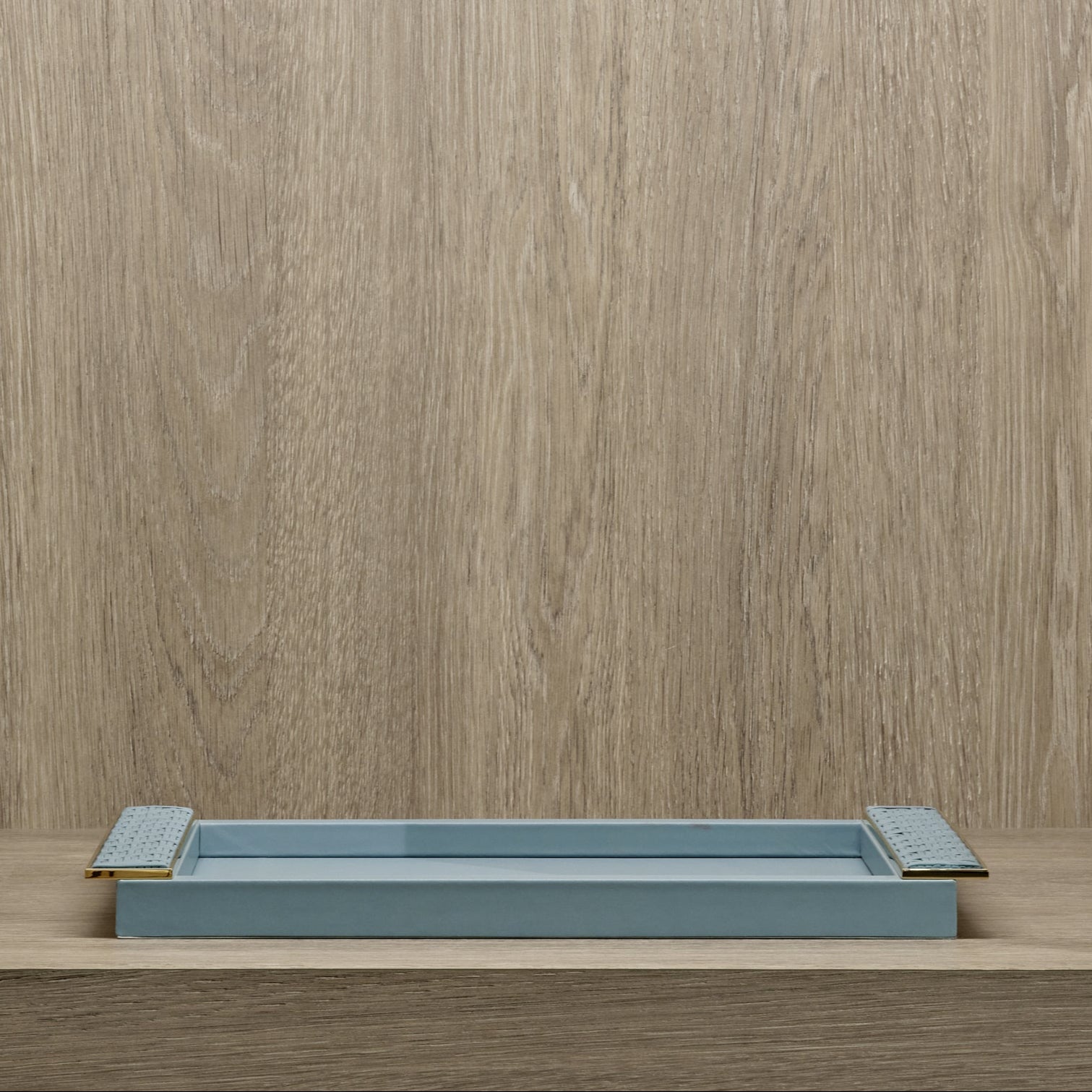 Azure Leather Tray With Braided Accent Handles