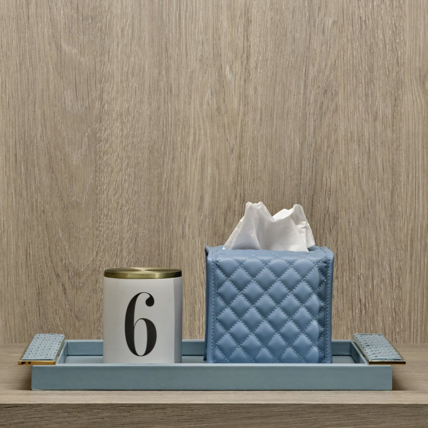 Azure Leather Diamond Quilted Tissue Box