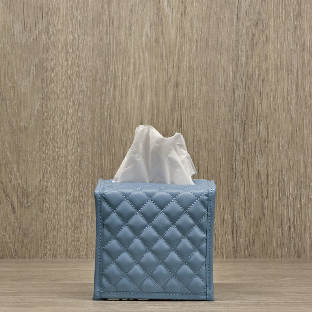 Azure Leather Diamond Quilted Tissue Box