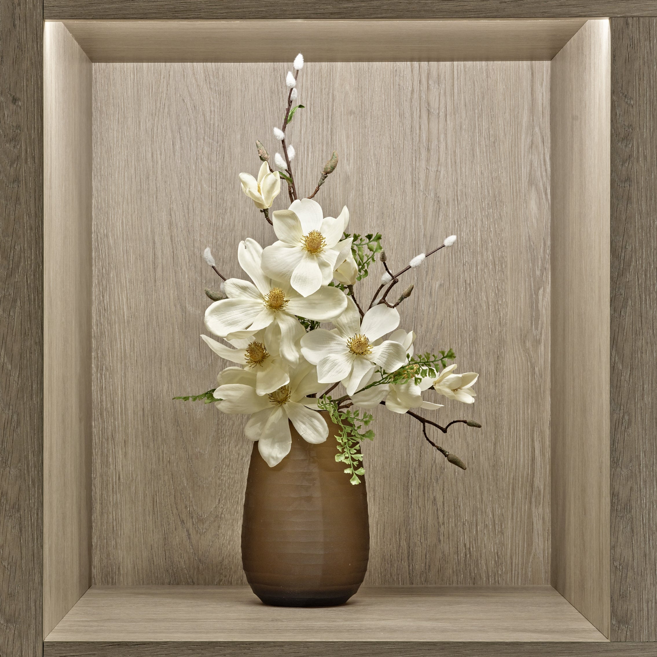 Cream Magnolia in Brown Textured Vase
