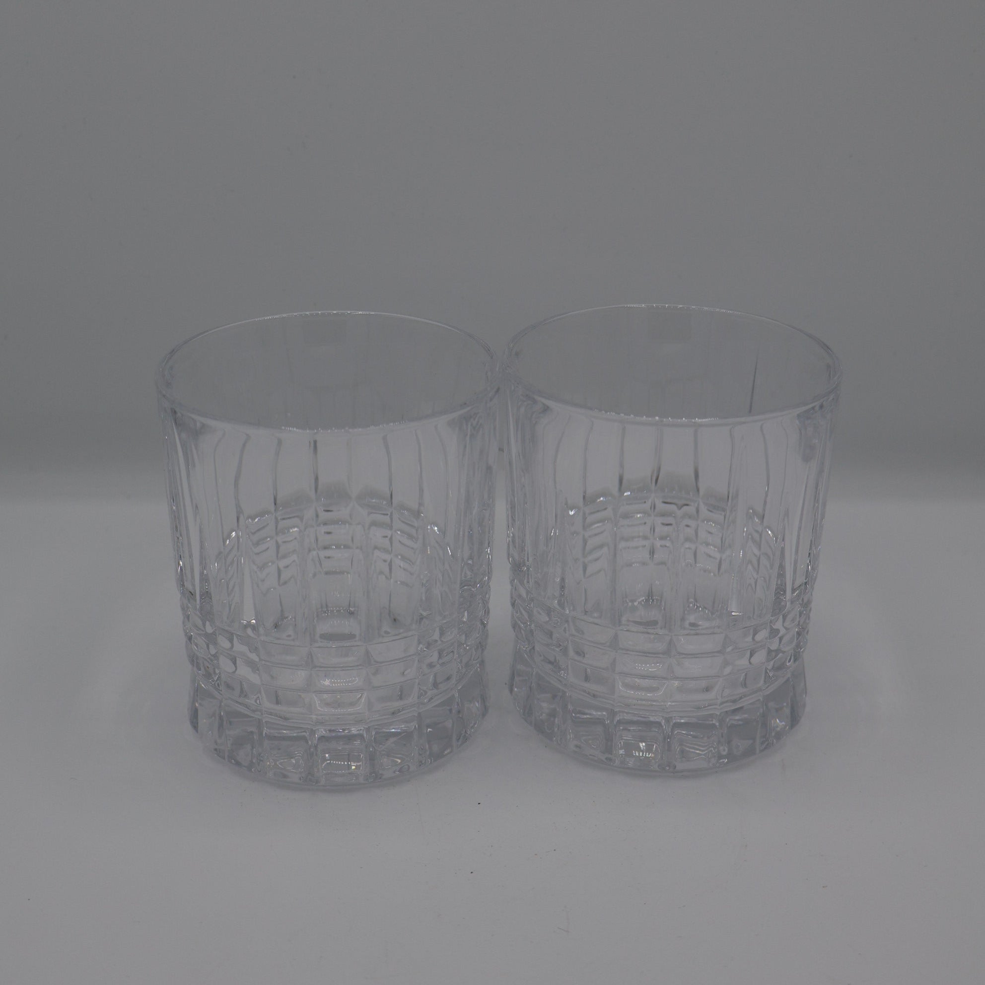 Clear Whiskey Glass with Carved Square Pattern