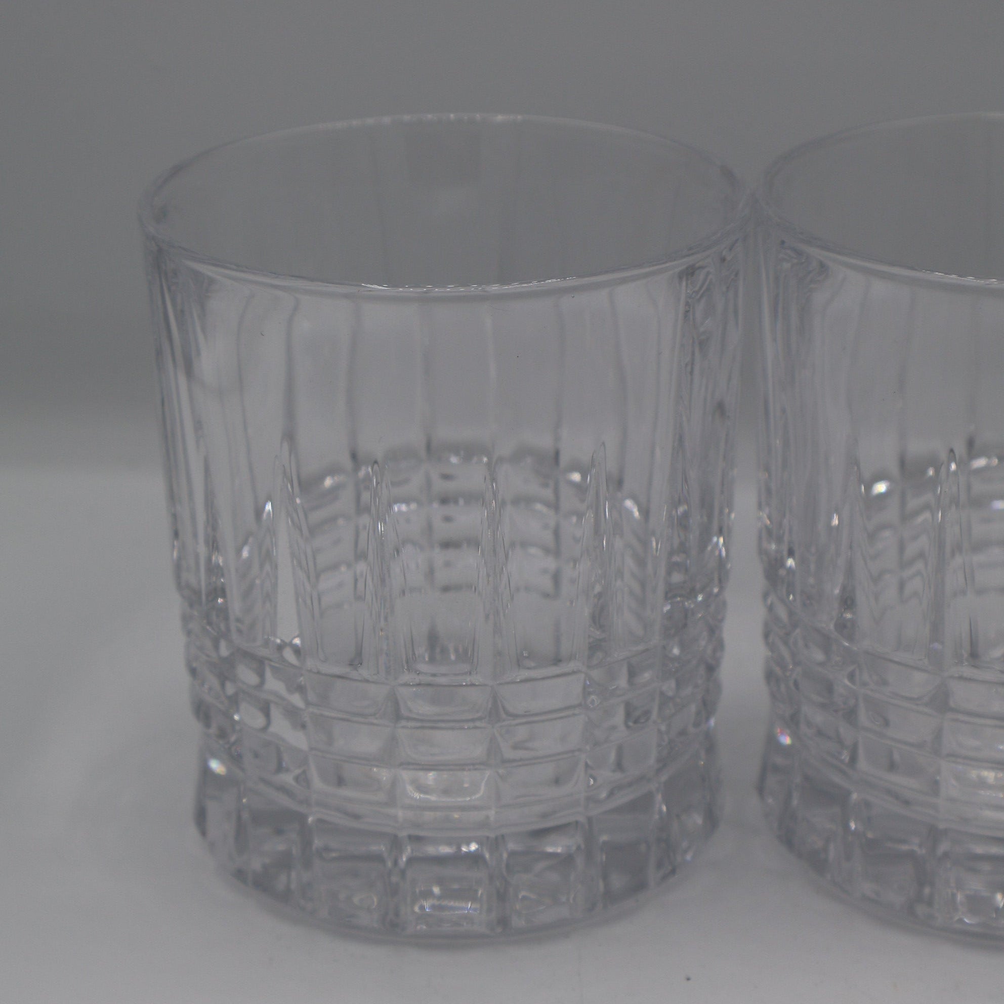 Clear Whiskey Glass with Carved Square Pattern