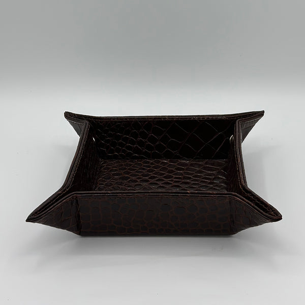 Brown Leather Croc Coin Tray