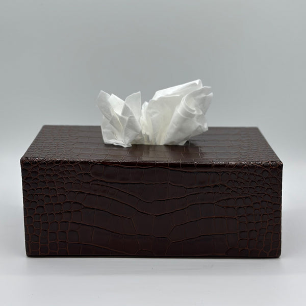 Brown Leather Rectangular Tissue Box