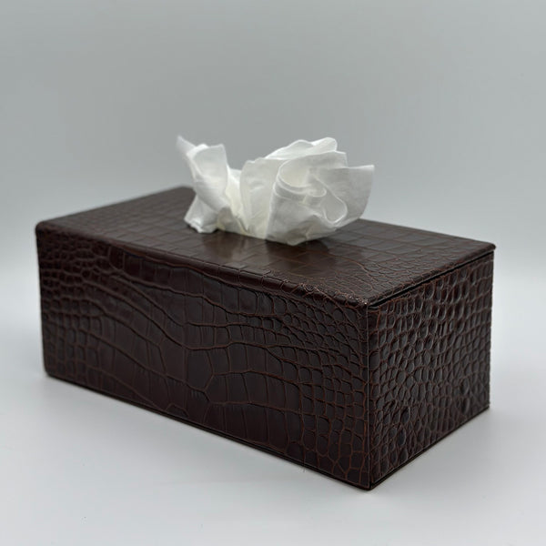 Brown Leather Rectangular Tissue Box