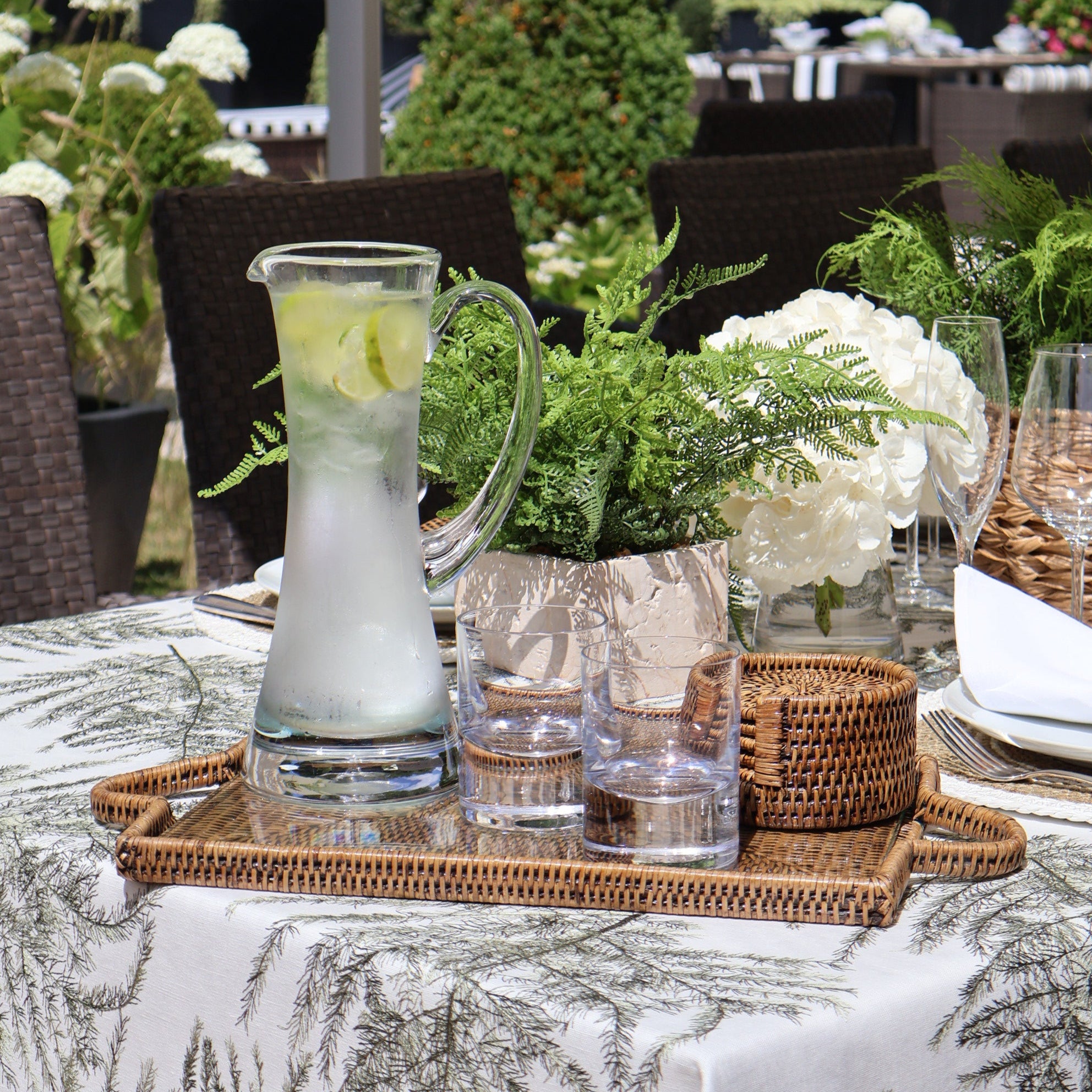 Rectangle Natural Rattan Tray with Glass
