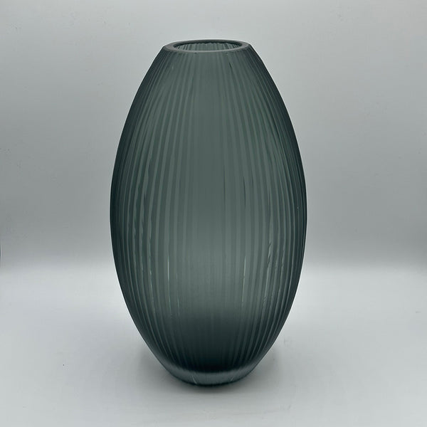 Smoke Blue Ribbed Vase - Large