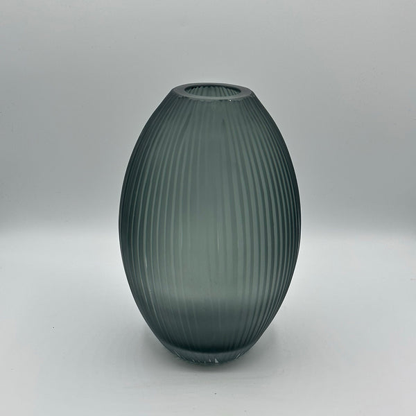 Smoke Blue Ribbed Vase - Medium
