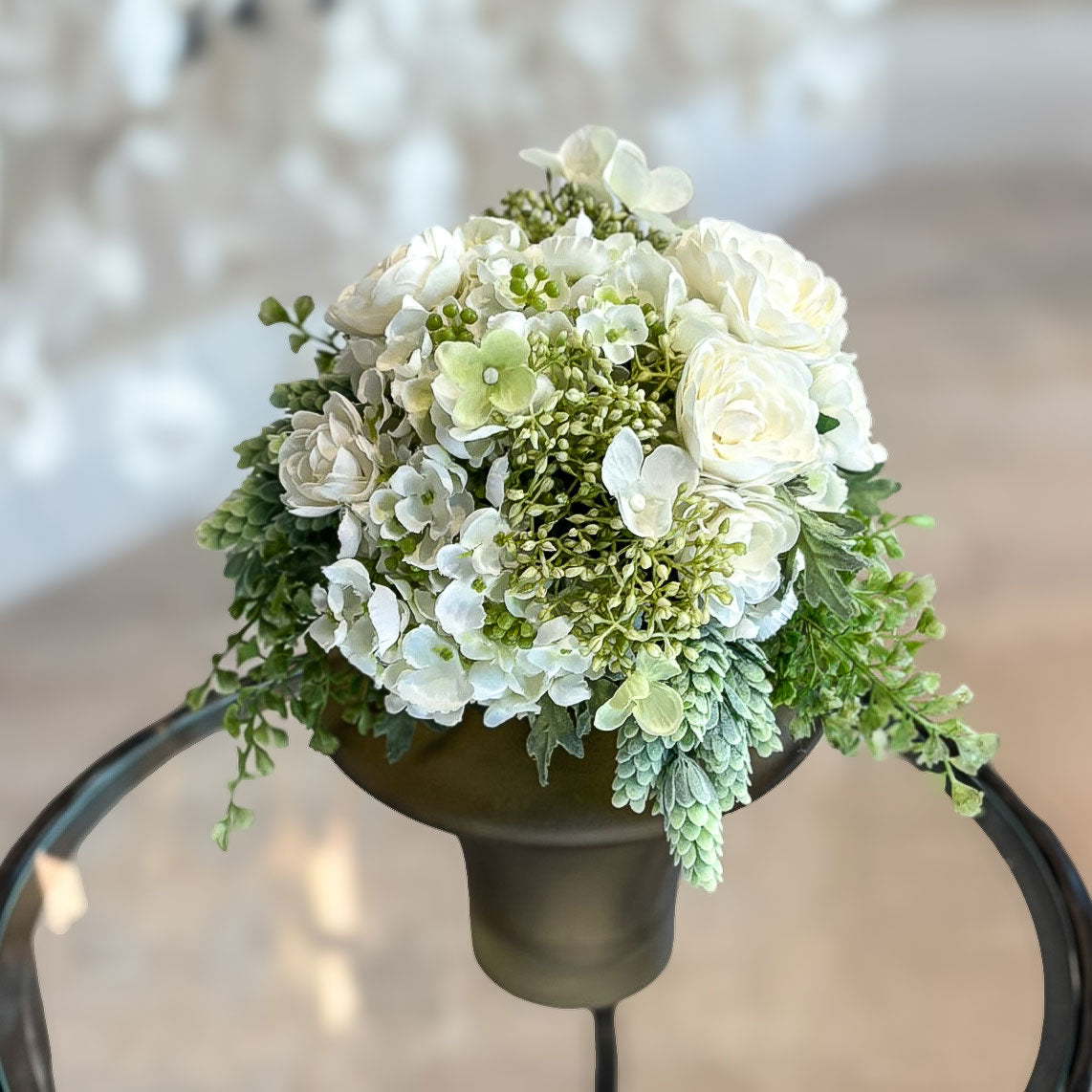 Spring Whites in Smoky Olive Sculptured Vase