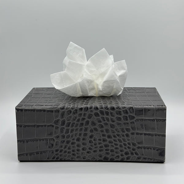 Grey Leather Rectangular Tissue Box
