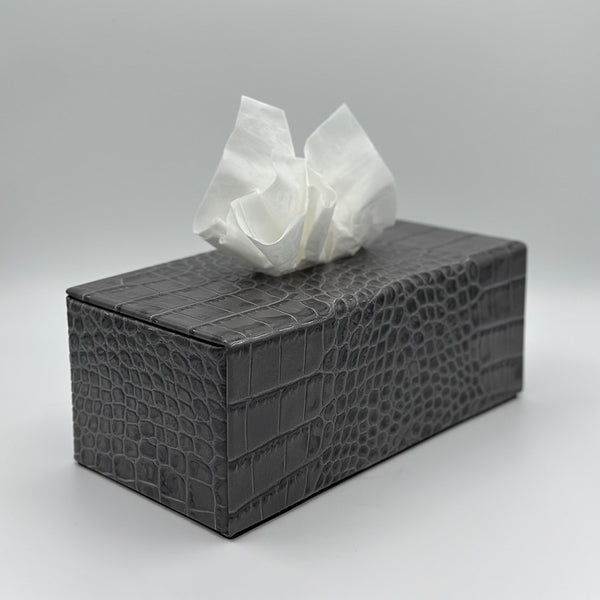 Grey Leather Rectangular Tissue Box