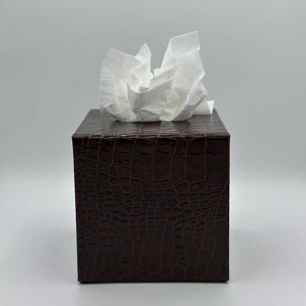 Brown Leather Square Tissue Box