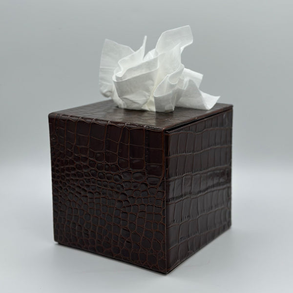 Brown Leather Square Tissue Box