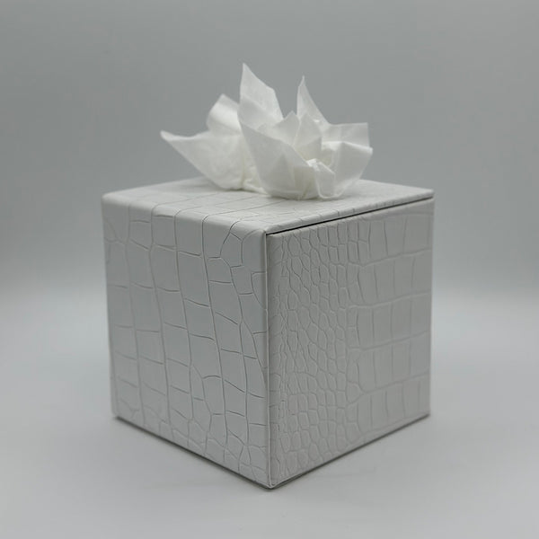 White Leather Square Tissue Box
