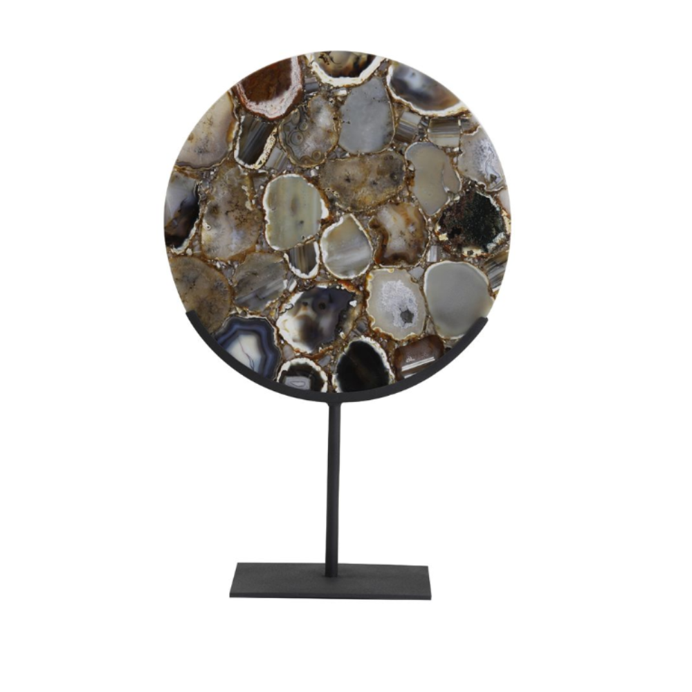 Brown Gouya Agate Disc on Matt Black Stand