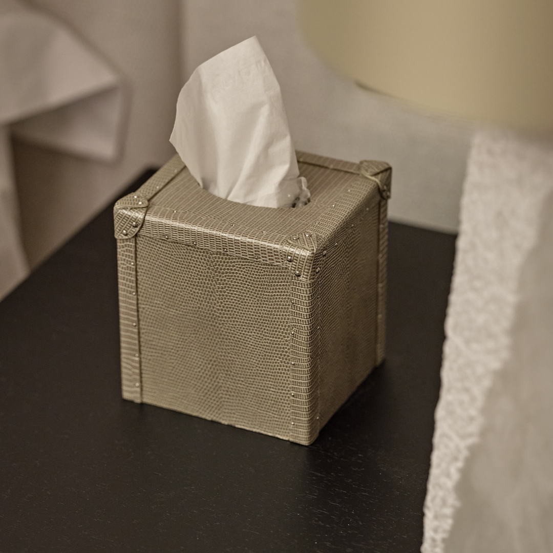 Taupe Lizard Leather Tissue Box