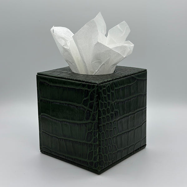 Dark Green Leather Square Tissue Box