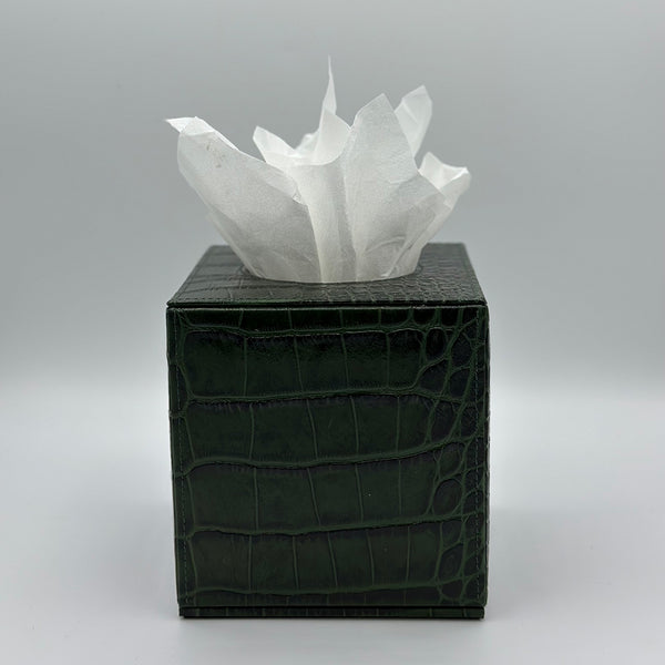 Dark Green Leather Square Tissue Box