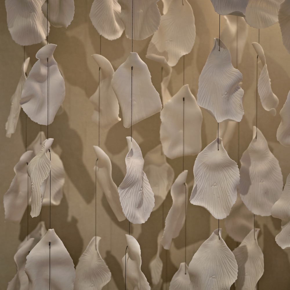 Andra Munro Design White Porcelain Decorative Leaf Ceiling Hung Wall Light