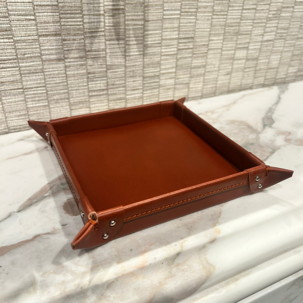 Cognac Leather Coin Tray