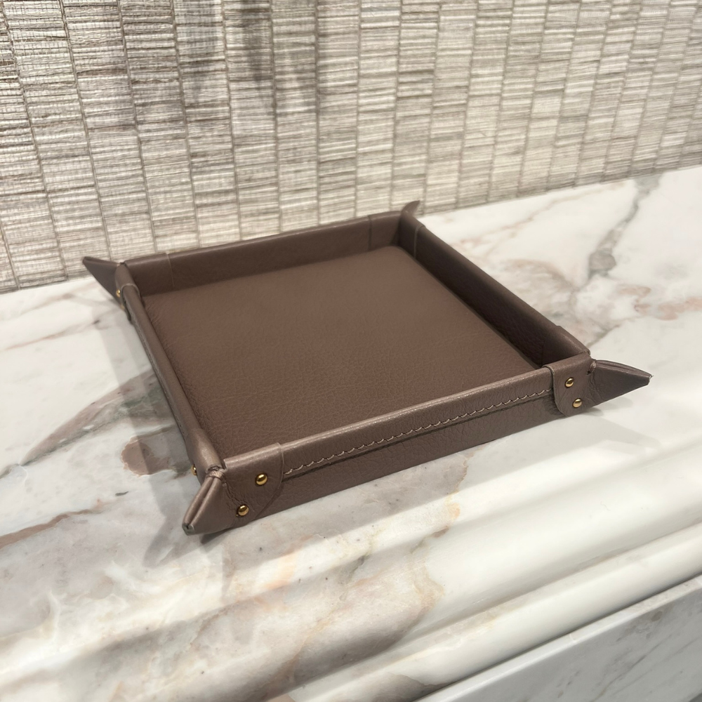 Taupe Leather Coin Tray