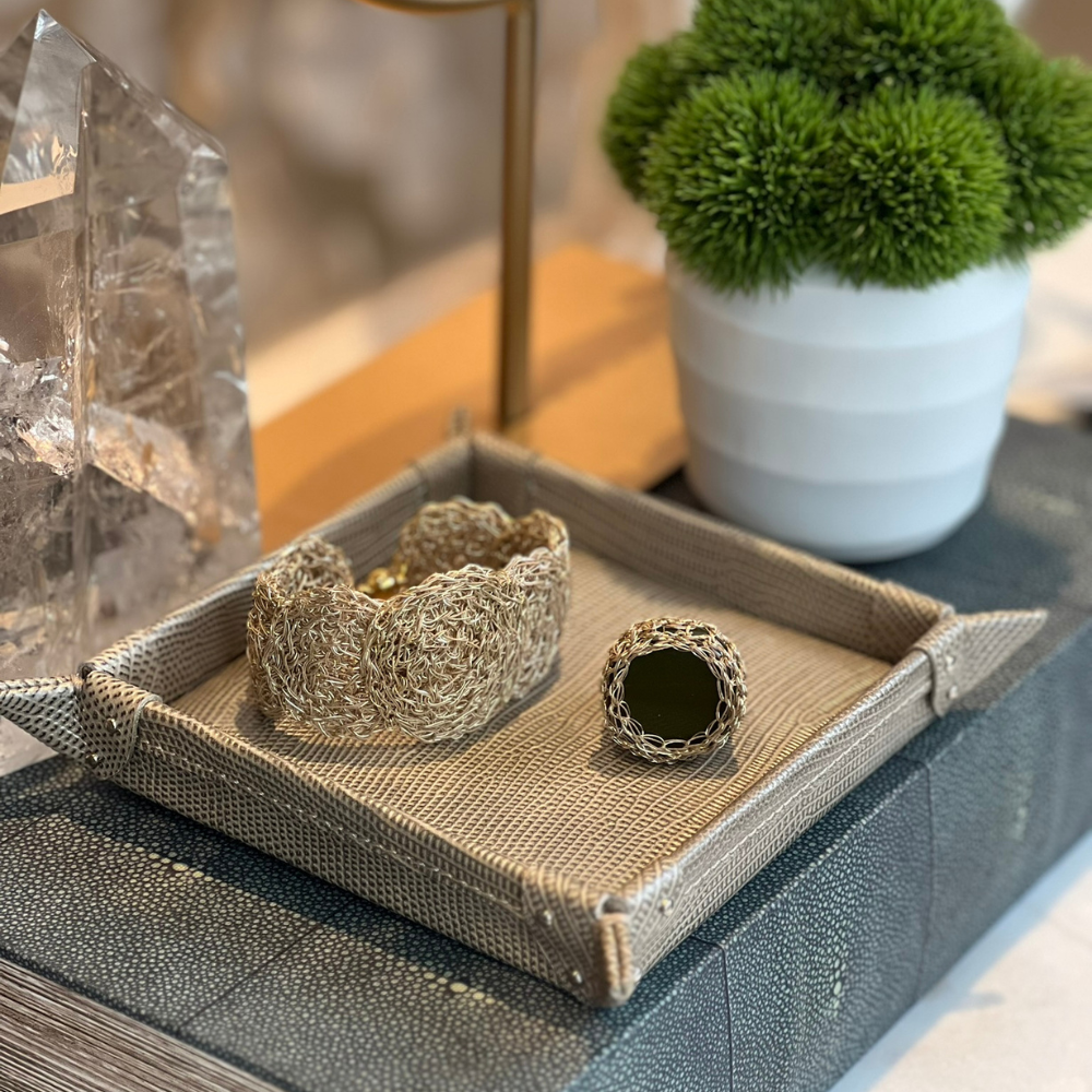 Taupe Lizard Leather Coin Tray