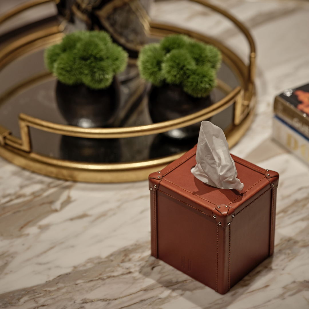 Cognac Leather Tissue Box