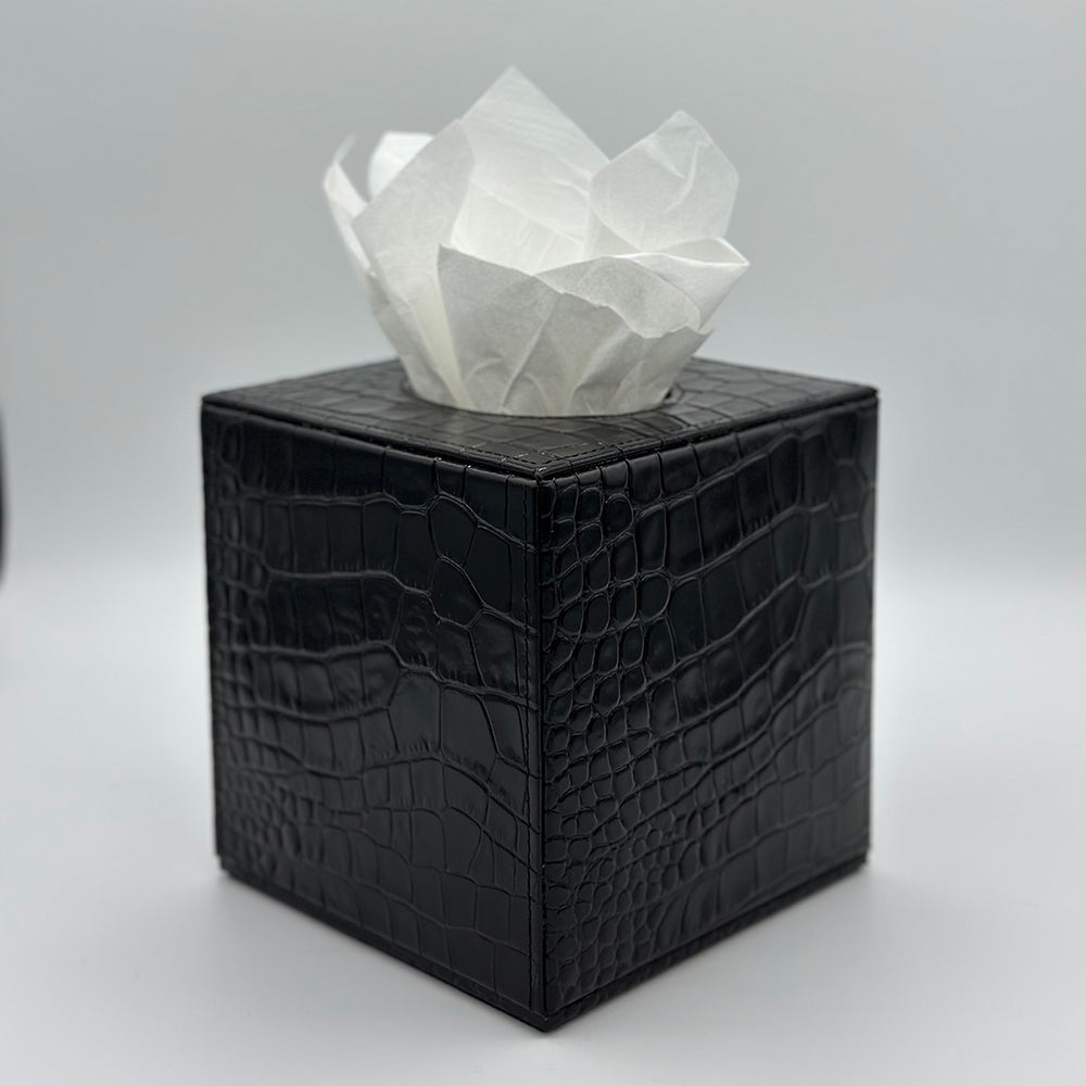 Black Leather Square Tissue Box