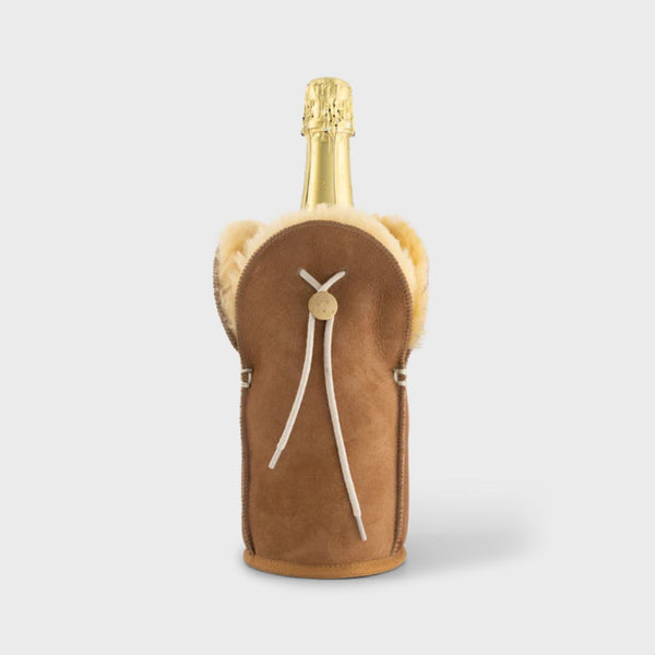 Luxury Sheepskin Champagne Bottle Cooler – Camel Suede