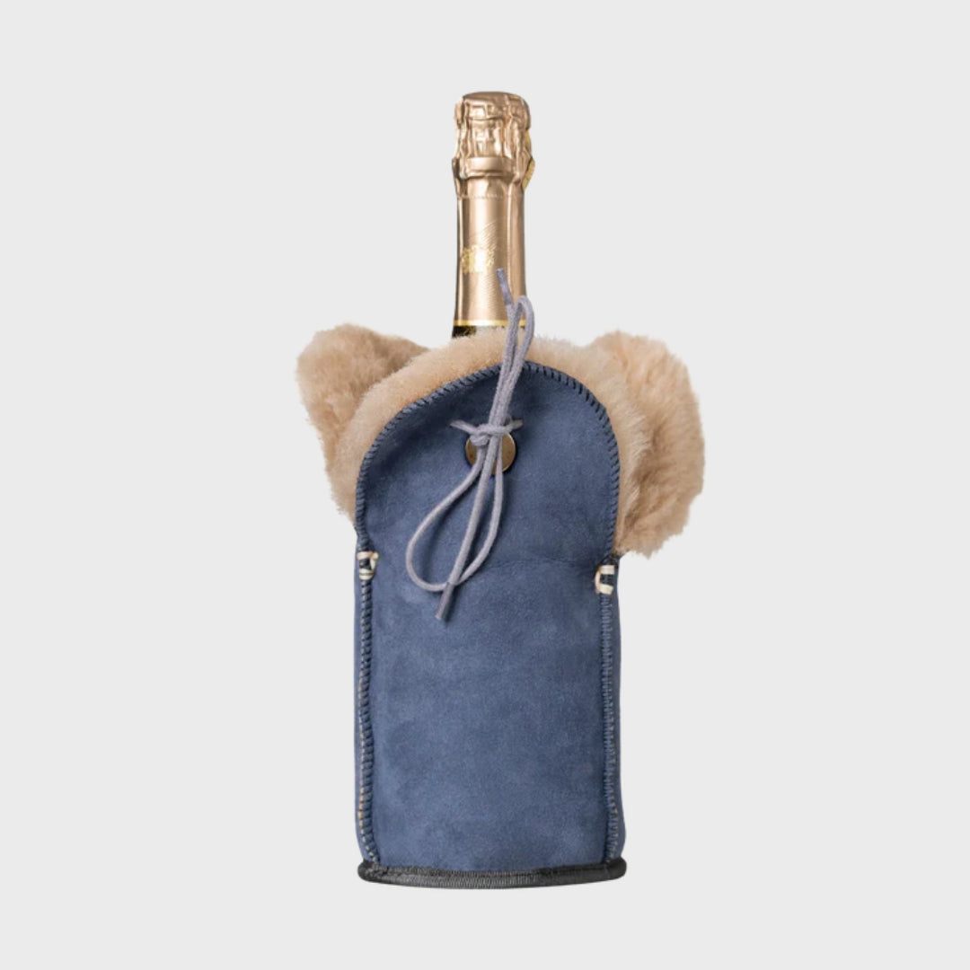 Luxury Sheepskin Champagne Bottle Cooler – Blue Suede