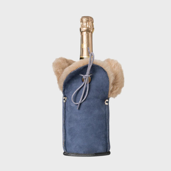 Luxury Sheepskin Champagne Bottle Cooler – Blue Suede