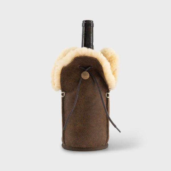 Luxury Sheepskin Champagne Bottle Cooler – Brown Leather