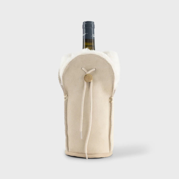 Luxury Sheepskin Champagne Bottle Cooler – Beige Suede