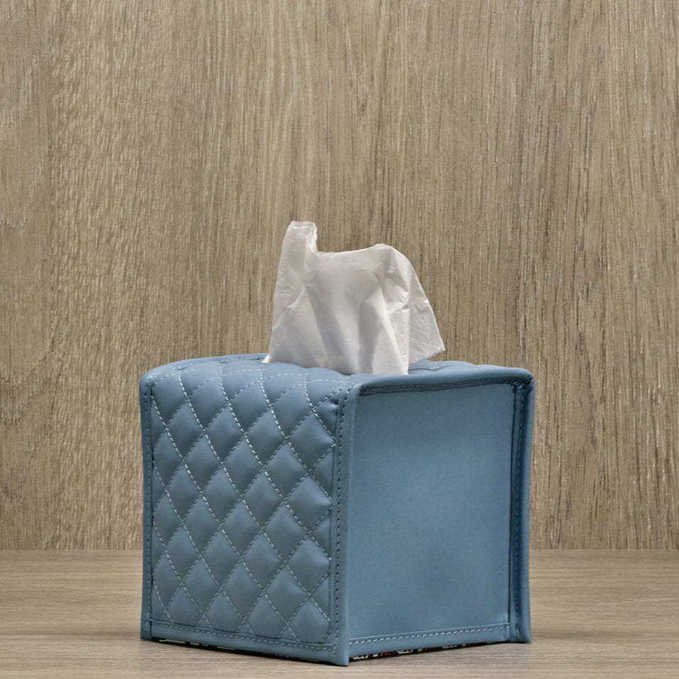 Azure Leather Diamond Quilted Tissue Box