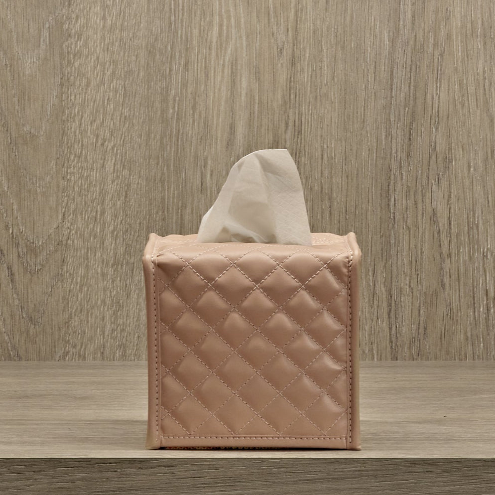 Blush Pink Leather Diamond Quilted Tissue Box