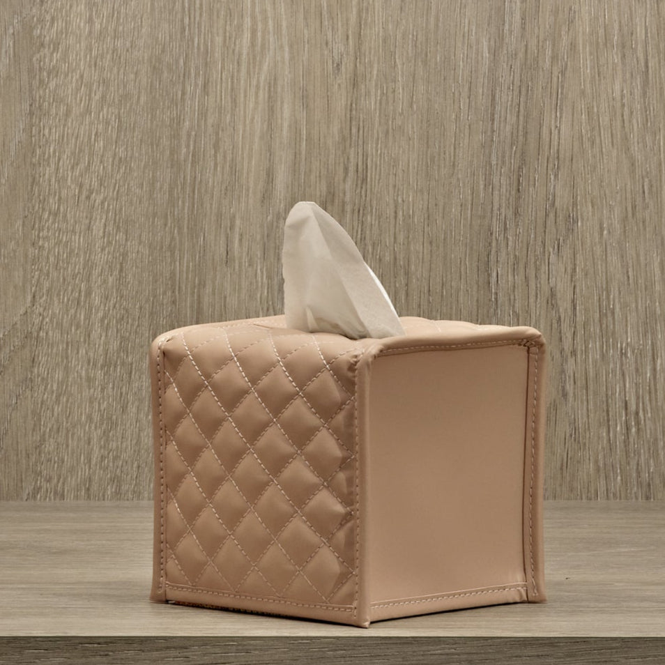 Blush Pink Leather Diamond Quilted Tissue Box
