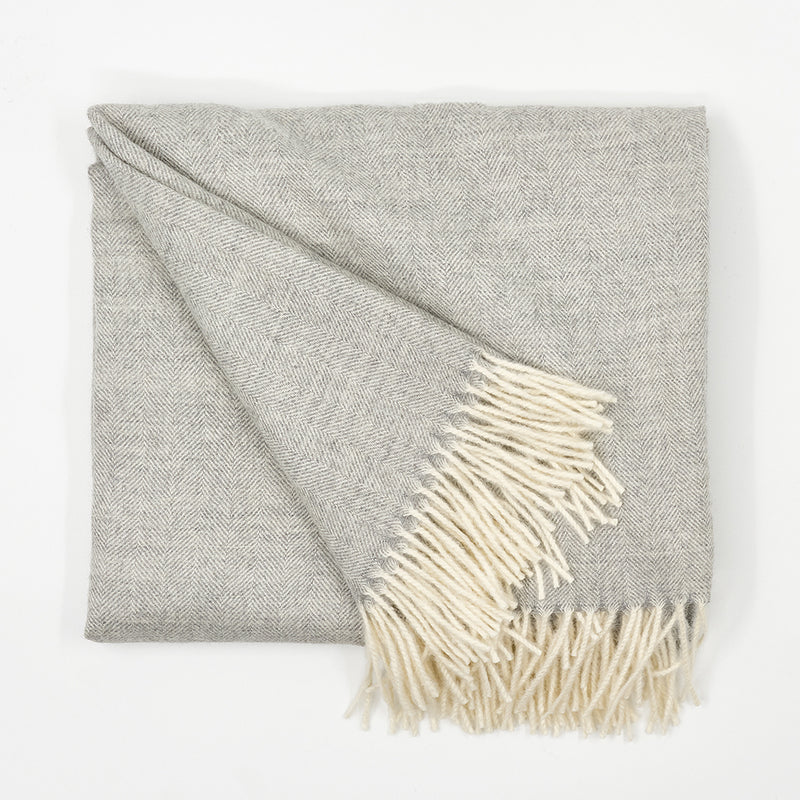 Pale Grey Herringbone Alpaca Throw