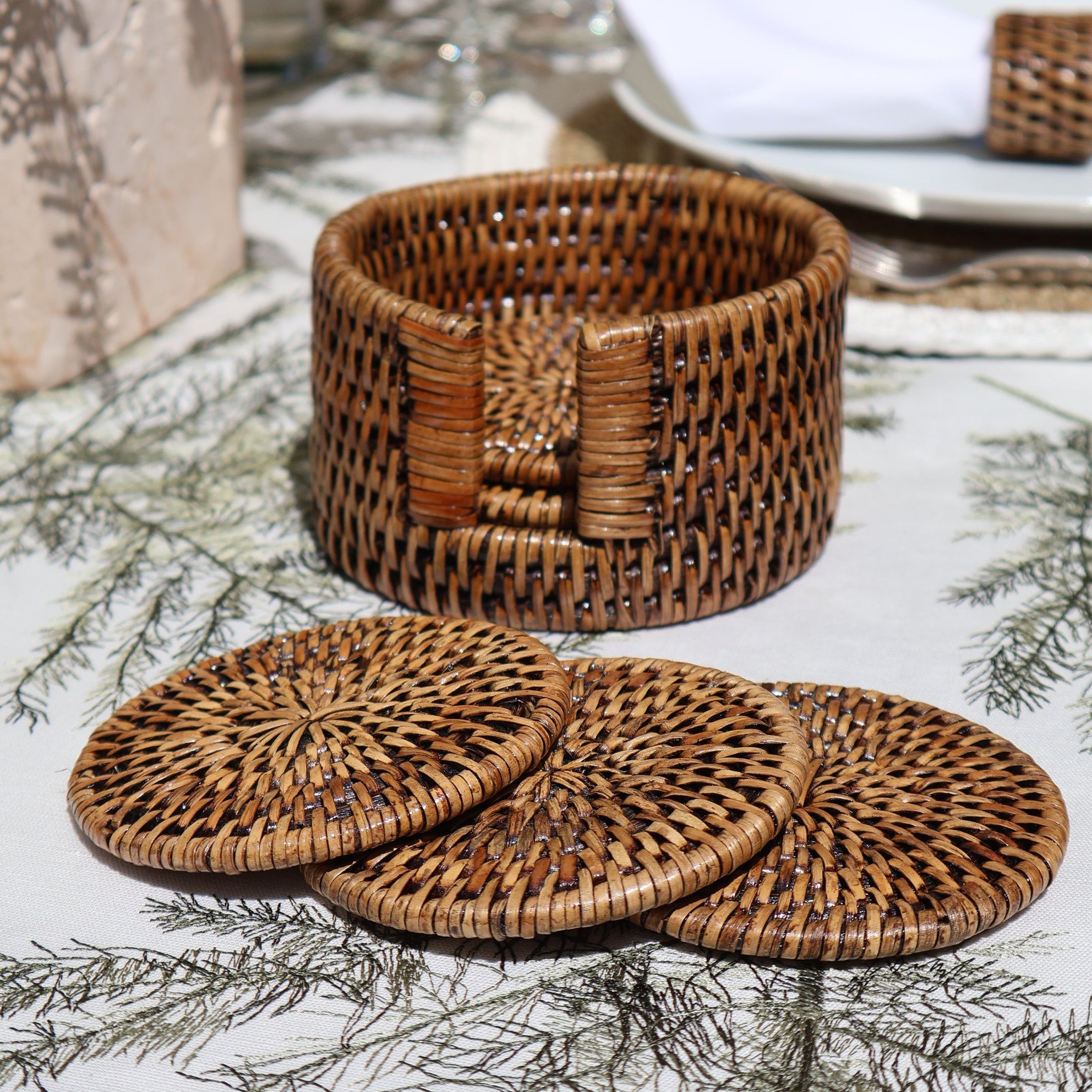 Natural Rattan Round Coasters (Set of 6)