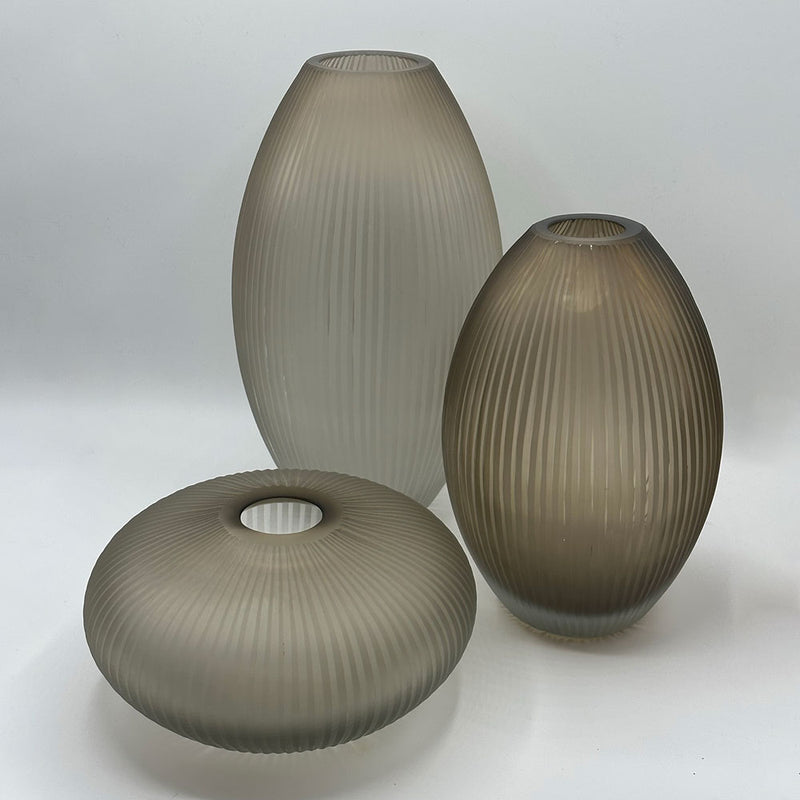 Taupe Ribbed Vase - Large